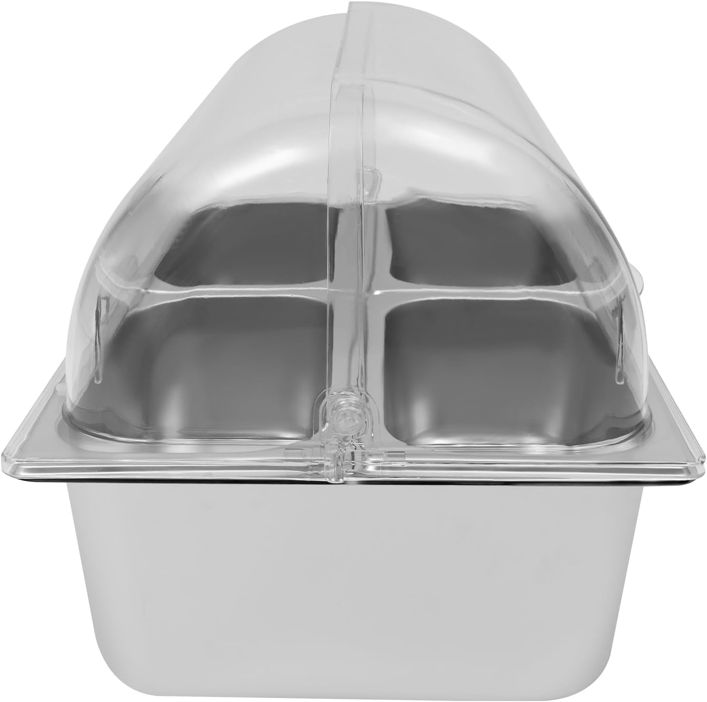 Countertop Food Serving Display Container, 4 Pan Stainless Steel Food Serving Tray Food Storage Container, Buffet Condiment Dispenser Display Rack with Spoons & Clamps & Water Bags