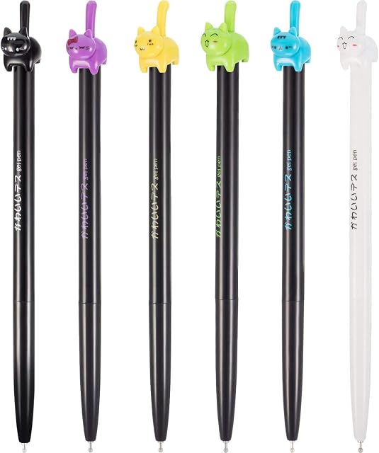EOLIURR 15 Pcs Newest Cute Kawaii Crazy Cat Roller Ball Writing Animal Cartoon Gel Pen with 0.55 mm Point Black Ink Stationery Office Supplies Ballpoint For School Student Kids Birthday Gift Set