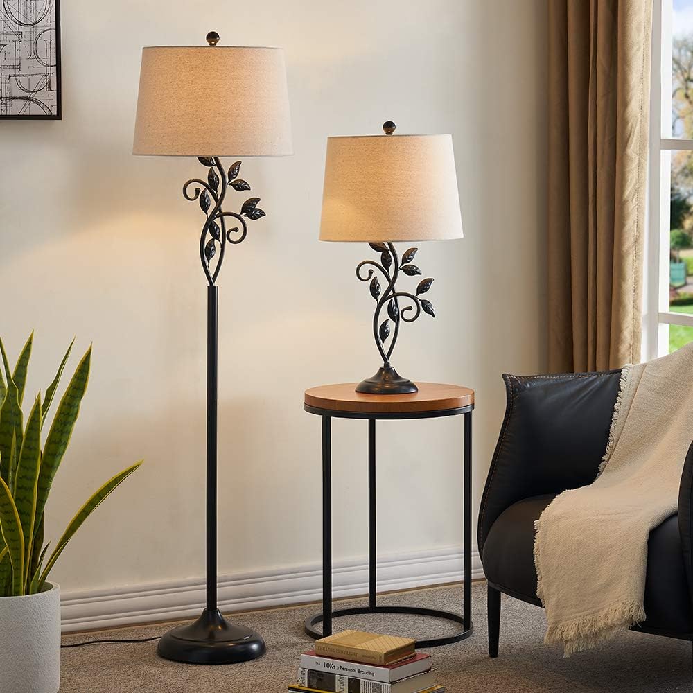Maxax 26" Vintage Table Lamps Set of 2 for Living Room, Rustic Black Metal Bedside Lamps Farmhouse Bedroom Lamp with Oatmeal Shade for Night Stand
