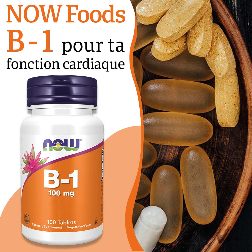 Now Foods, B-1, 100mg, 100 Comprimés végétaliens, Testé en Laboratoire, Vitamine B1, Thiamine, Sans Gluten, Sans Soja, Végétarien