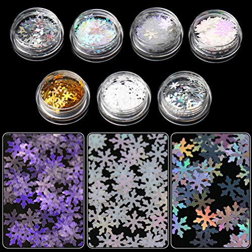 Pengxiaomei 7 pcs Snowflake Nail Glitter, Christmas Nail Sequins for Acrylic Nails,Snowflake Sequins for Design Makeup DIY Christmas Nail Art Decorations