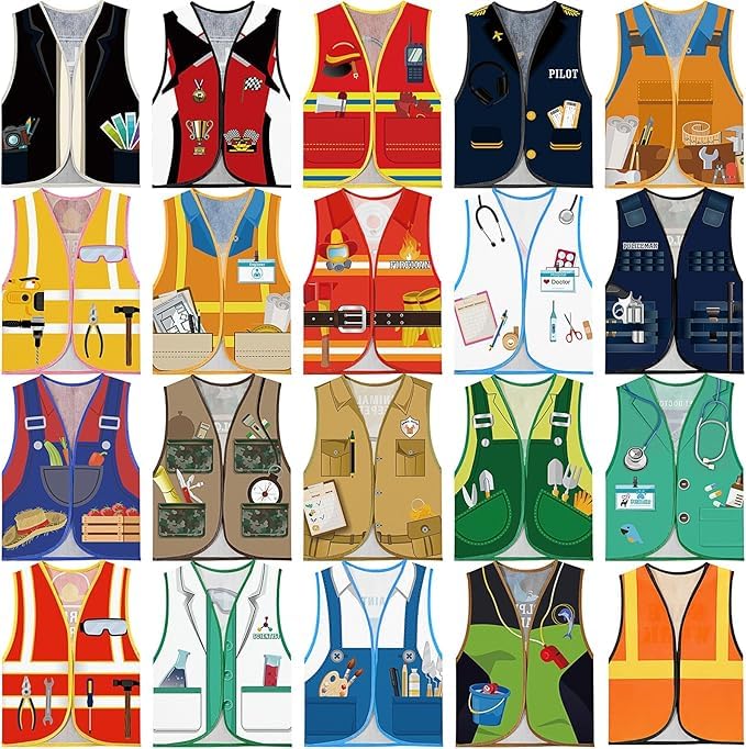20 Pcs Kids Community Helper Dress Up Vest Career Costumes Role Play Career Cosplay Clothes Pretend and Play Costume for Kids
