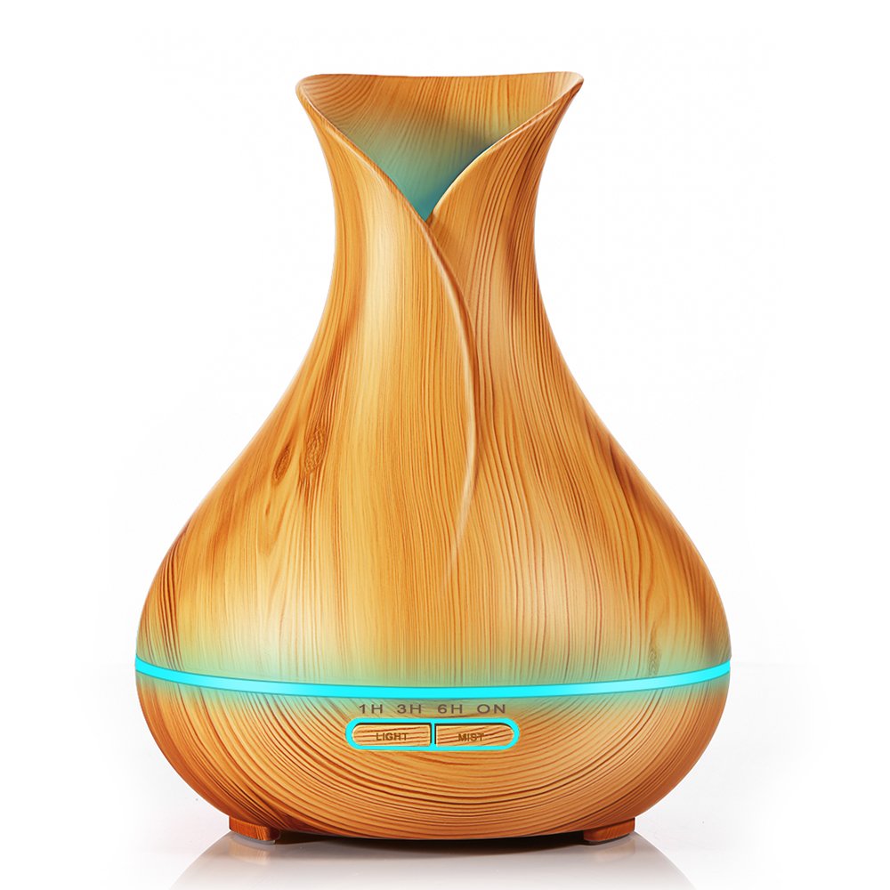 NEWKBO Difusor de Aromas 500 ml Difusor de Aceite Esencial Ultrasónico Humidificador 7 Colores LED, Purificador Aire, Difusor Quemador, Control para Caporizzazione y Iluminación