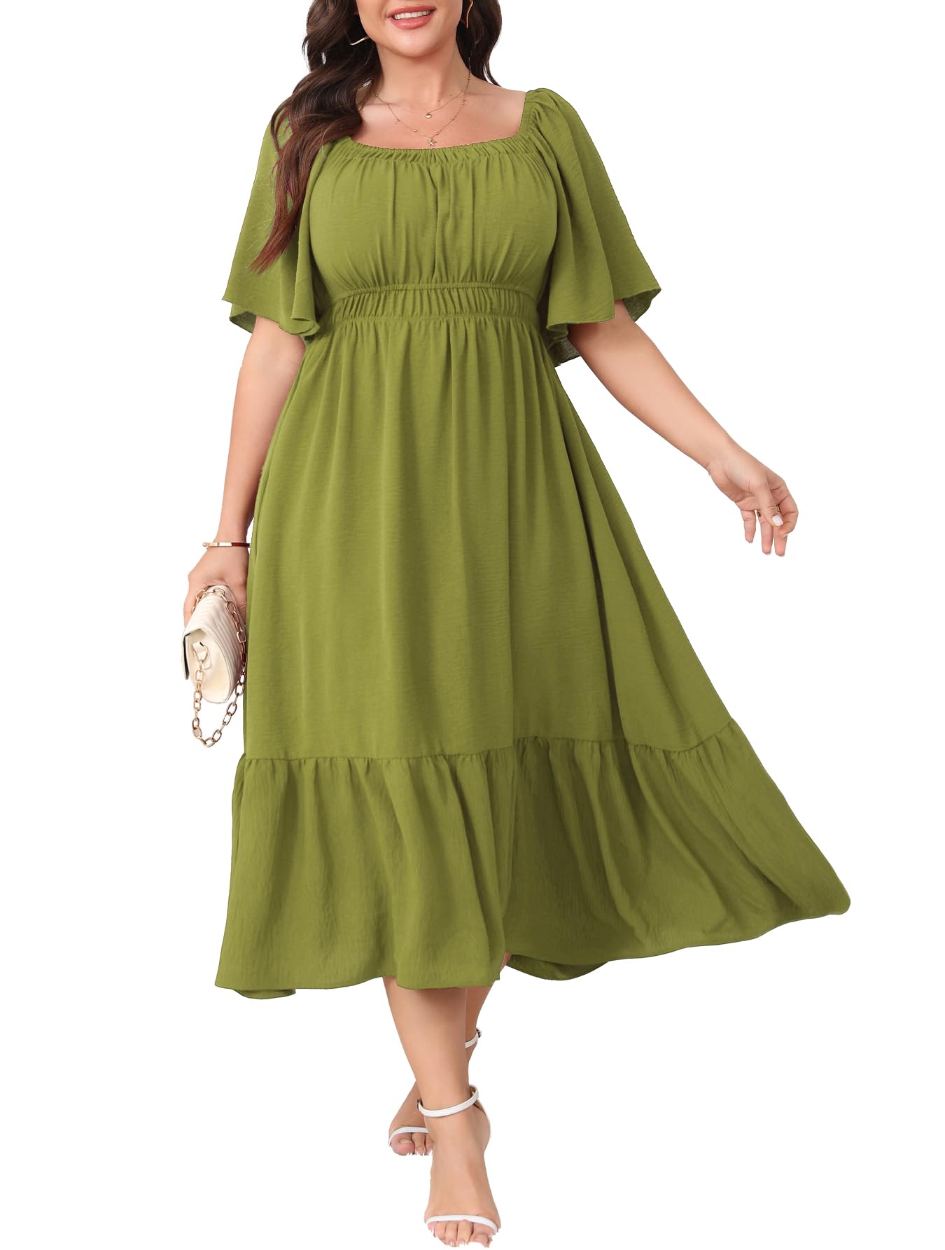 CICIDUDU Plus Size Smocked Casual Summer Maxi Dresses for Curvy Women