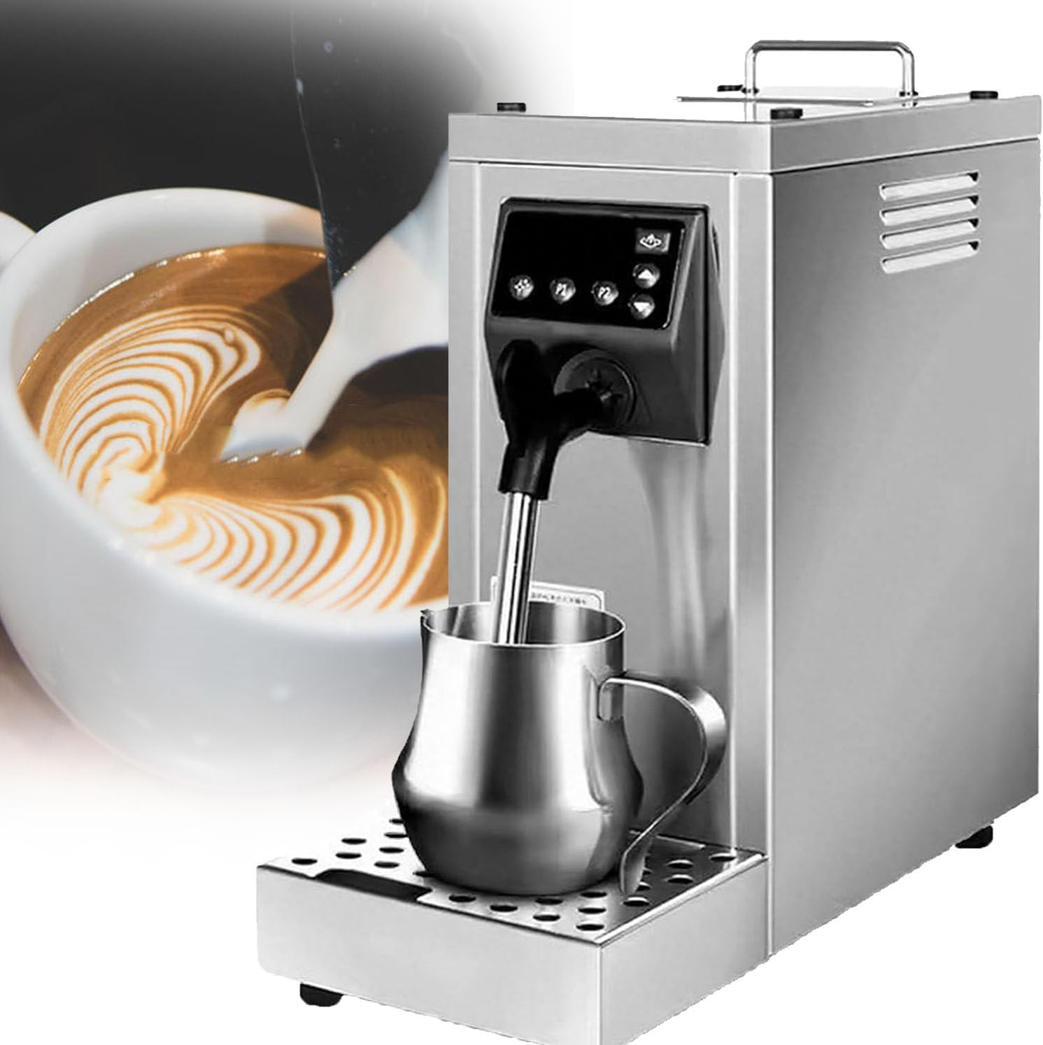 1450W Electric Steam Milk Frother, Commercial 800ml Foam Maker with LED Display & Detachable Nozzle, Perfect for Coffee Shops, Tea Houses & Dessert Cafes