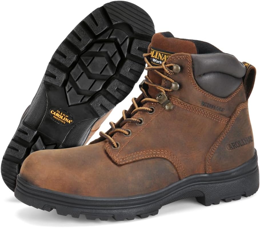 Carolina Engineer 6" Waterproof Work Boots for Men - Slip-Resistant Traction - EH Rated Protection - Wide Shoe Soft Toe Fit - Rubber Lug Outsole - Removable EVA Footbed - Dark Brown - 9 Wide