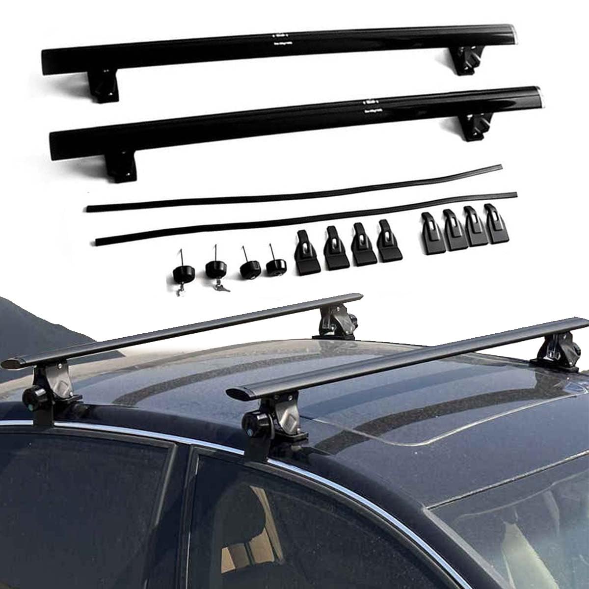 Roof Rail Aluminum Lockable Roof Rail Racks Cross Bars Crossbars Luggage Carrier for 2020-2023 Ford Explorer Black