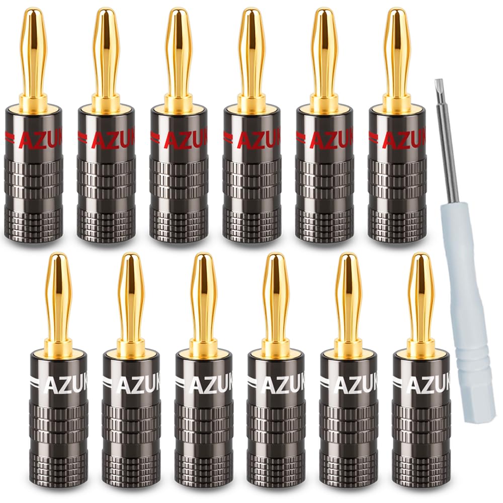 バナナプラグ【12本セット】24K 金メッキ オーディオ用 12AWG～18AWG スピーカーケーブルコネクター