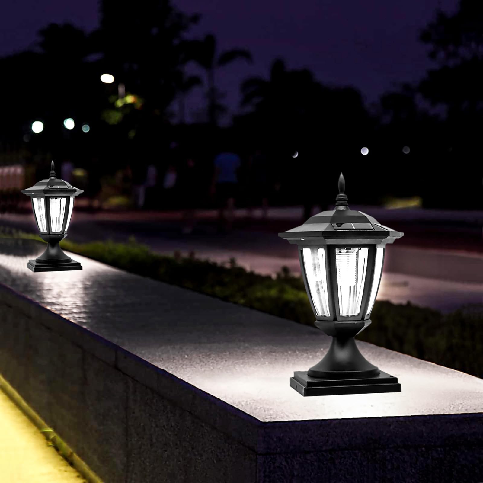 FREEUP Luz Solar de Poste Exterior Moderno, ABS Farola de Exterior con Impermeable Pantalla Acrílico Lámpara de Columna, ​Luz de Pedestal Solar Negra Luz de Trayectoria Exteriores, 1000MAH