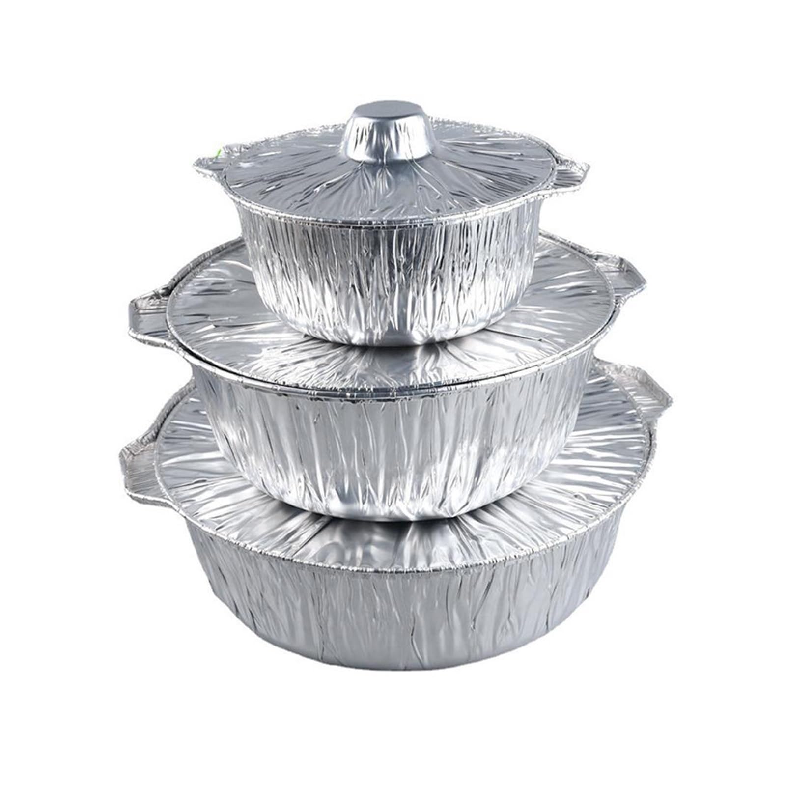 Pentole rotonde in alluminio da 10 pezzi con coperchi Per Cucina | Teglie da forno in alluminio monouso for friggitrice ad aria, for picnic all'aperto(Square 24cm)