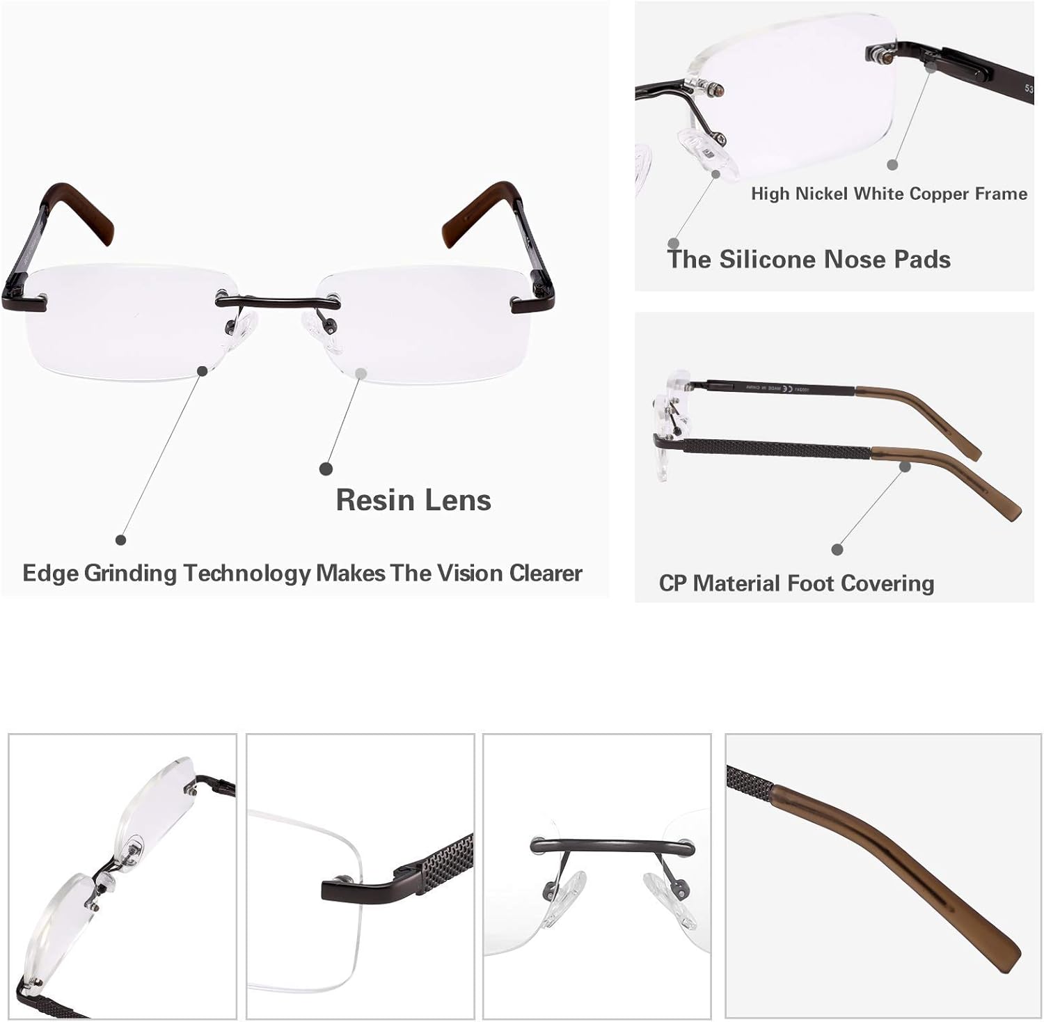 3 Pack Rimless Reading Glasses for Men Blue Light Blocking Readers Spring Hinge Metal Arms Sturdy Stylish Computer Glasses +2.5 - Image 4