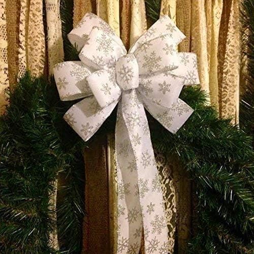 Winter White Glittered Snowflake Wreath Bow Large