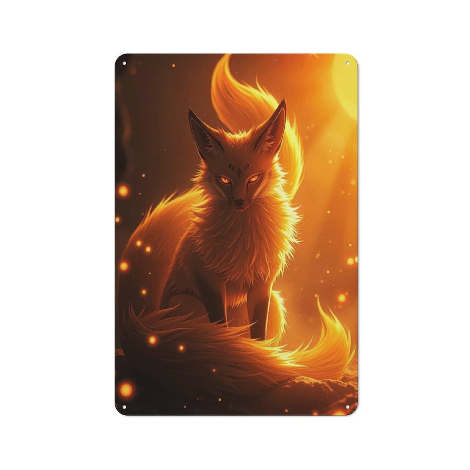 Junmoney Style-23 Vintage Tin Sign 30X20cm With Fiery Fox Portrait For Garage Or Workshop, For Vintage Wall Decor Fans, For Garage And Workshop Walls