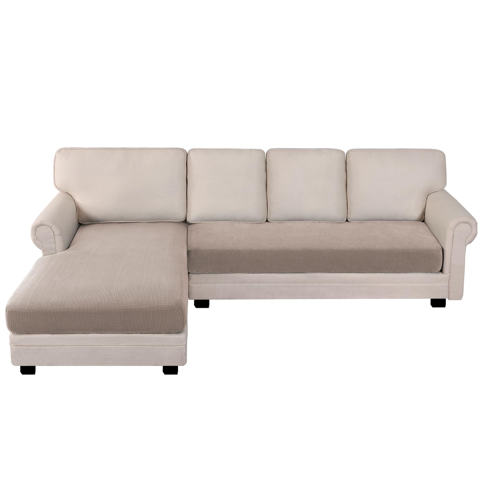 BellaHills Elasticizzato Copridivano 3 Posti Con Penisola, Copridivano Angolare Destra/Sinistra Universale, Lavabile Copri Divano Chaise Longue Antigraffio Gatto (3 Posto + Chaiselongue, Sabbia)