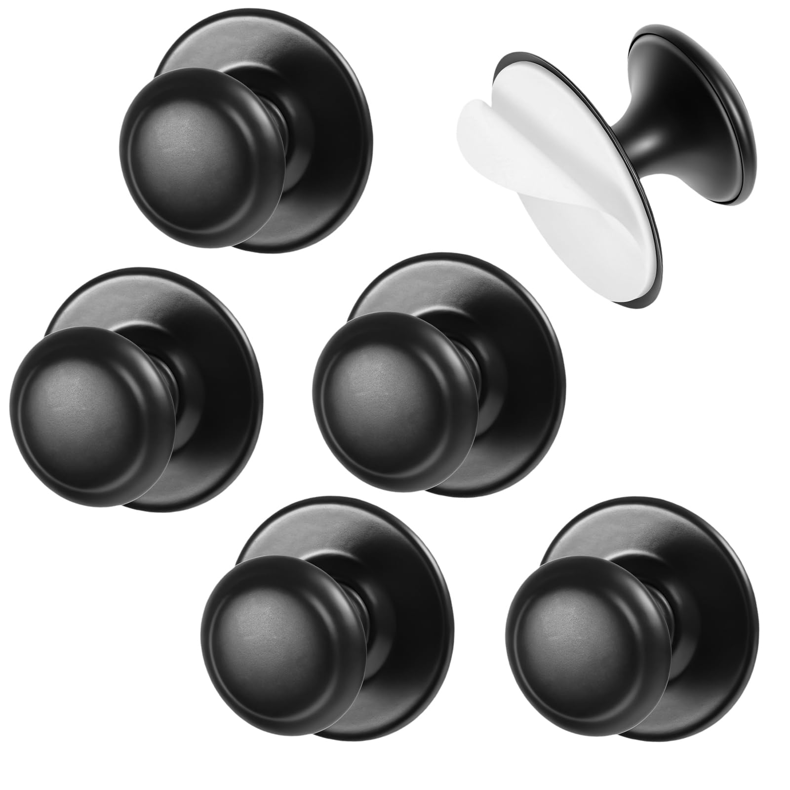 Xinjoduz 6 Pack Self Adhesive Drawer Knobs Handles Black Peel and Stick on Cabinets Pull Handle No Drill Cabinet Knob Opener Kitchen Hardware for Refrigerators, Dressers, Windows, Closets