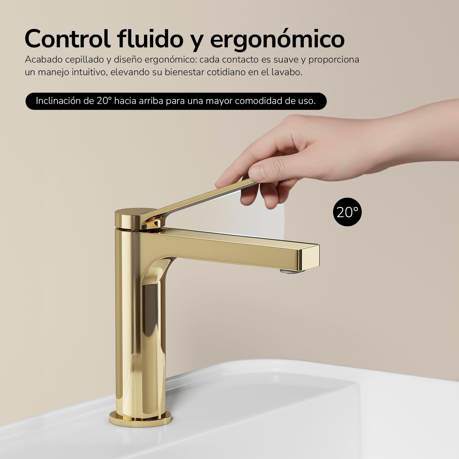 EMKE Grifo de Baño Oro Champán, 195x173x46 mm, Latón | Cartucho Cerámico, Mezclador de Lavabo, Instalación Fácil, Grifería de Cocina con Aireador, Grifo para Lavabo