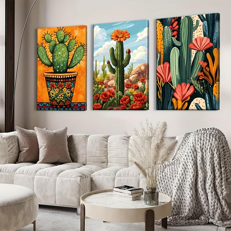 Tableau mexicain cactus désert triptyque moderne horizontal - 2