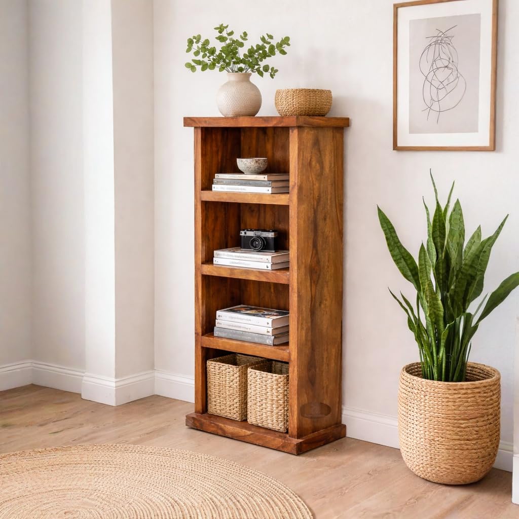 ANGEL FURNITURE Small Solid Sheesham Wood Space Saver Bookshelf – Honey Finish-image-28