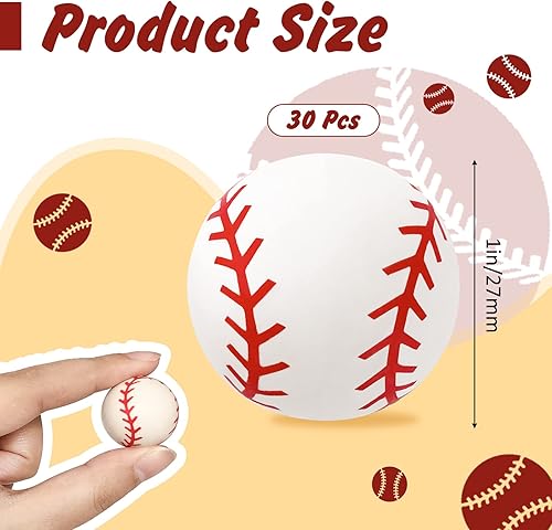 Miniatura 2 de Paquete de 30 mini pelotas de béisbol juguetes de béisbol a granel juguetes de béisbol de goma para niños y adultos bolas de decoración de fiesta