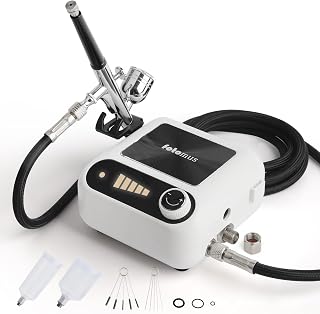 エアブラシ ミニコンプレッサー セット 41PSI 2つエアー吐出口 2本ハンドピース同時接続可 オートスイッチ搭載 口径0.3mm | 小型 軽量 塗装 スプレー ホビー プラモデル 模型