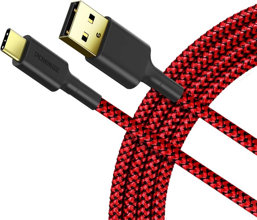 USB Type C Cable,POWMEE USB C-USB A,Nylon Braided Fast Charging Cord for Samsung GalaxyS10/S10plus/S10E/S9/S9plus/S8/S8plus/Note9/Note8/LGV40/V30/V20/G7/G6/G5 (Red)