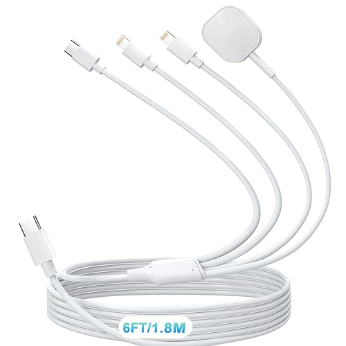 Opluz Cable de carga de reloj y teléfono 4 en 1, cable de carga universal múltiple compatible con iPhone, iWatch, Galaxy, Pixel6 pies, magnético