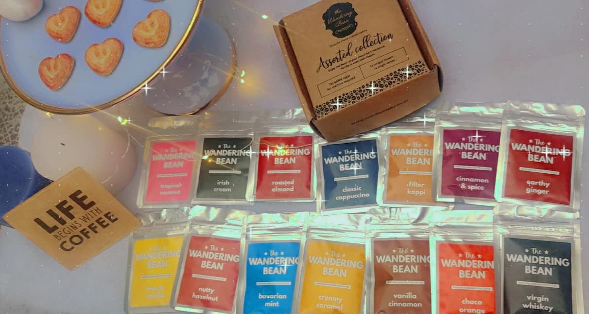 14 Assorted Flavoured Coffee Sachet Collection of Instant Coffee for Travel, Pocket Friendly, (14 Unique Flavors) Gift Festive, Best Gift Hamper