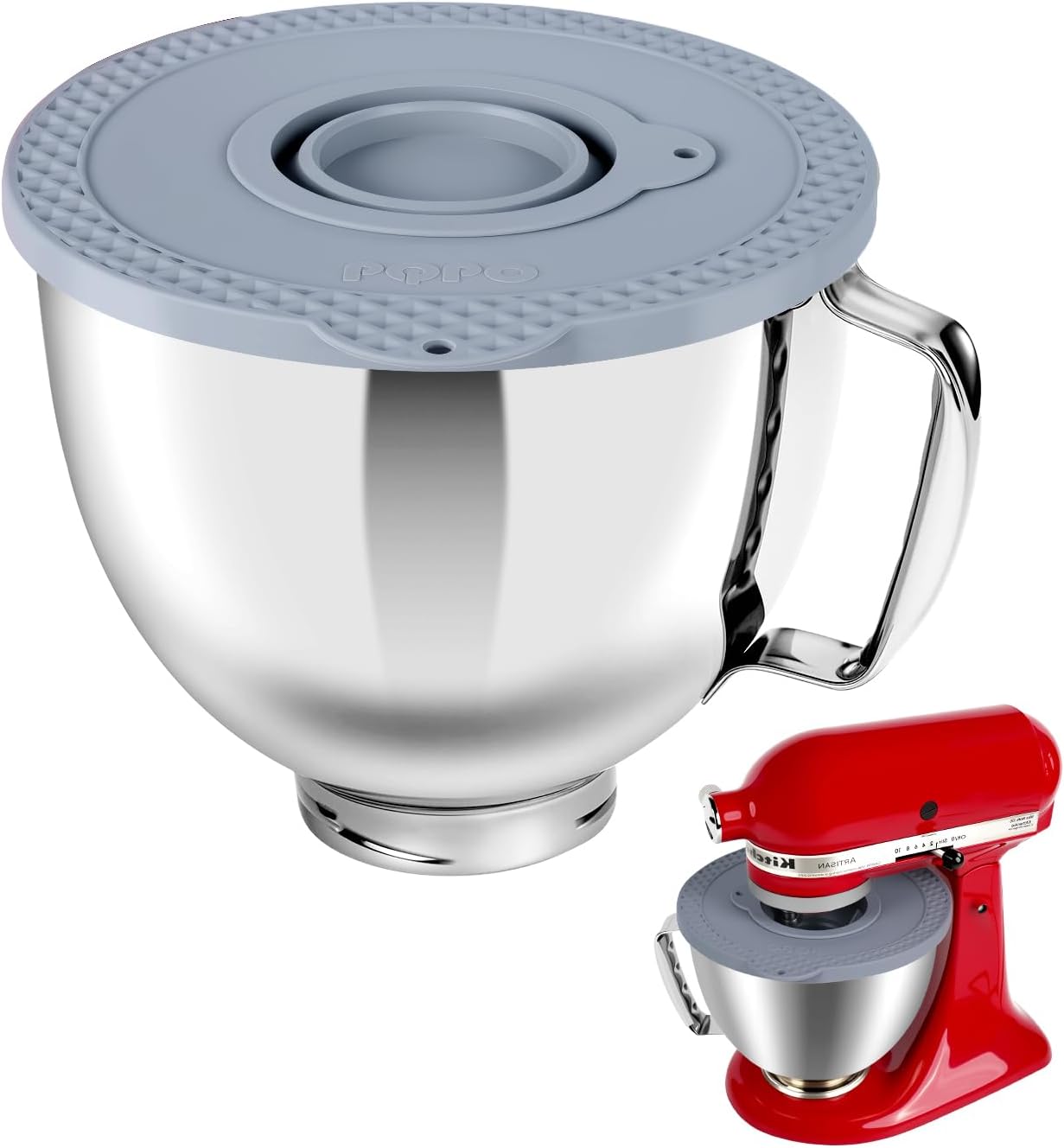 5 Quart Stainless Steel Mixer Bowl Set Compatible with KitchenAid 4.5-5 Quart Tilt-Head Stand Mixers,5 Quart mixing bowl replacement with Lid(Bowl＋Grey Cover）