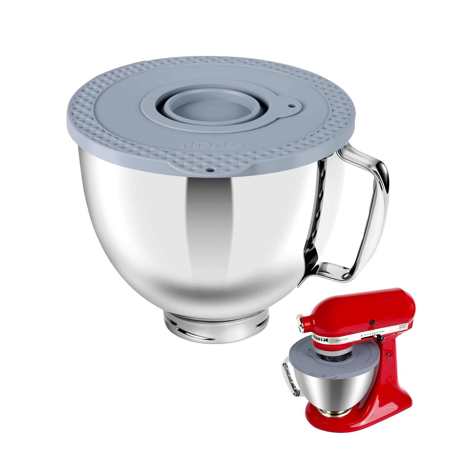 5 Quart Stainless Steel Mixer Bowl Set Compatible with Kitchen Aid 4.5-5 Quart Tilt-Head Stand Mixers (5 Quart BowlοΌGrey CoverοΌ