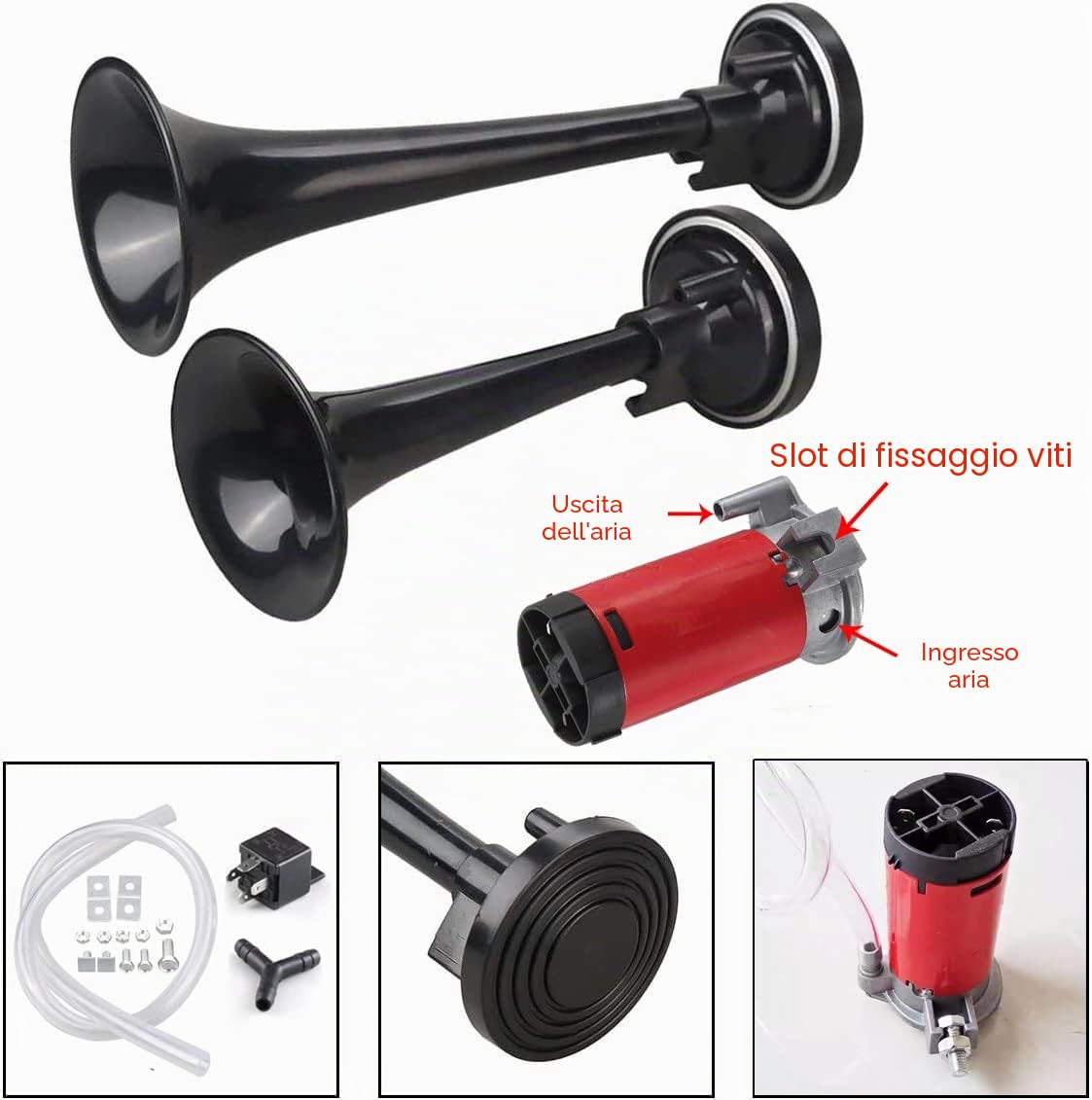 Clacson universale da 12 V con kit compressore Clacson a doppio tono da 12 V 178 dB per camion, autocarri, treni, barche, auto, mot