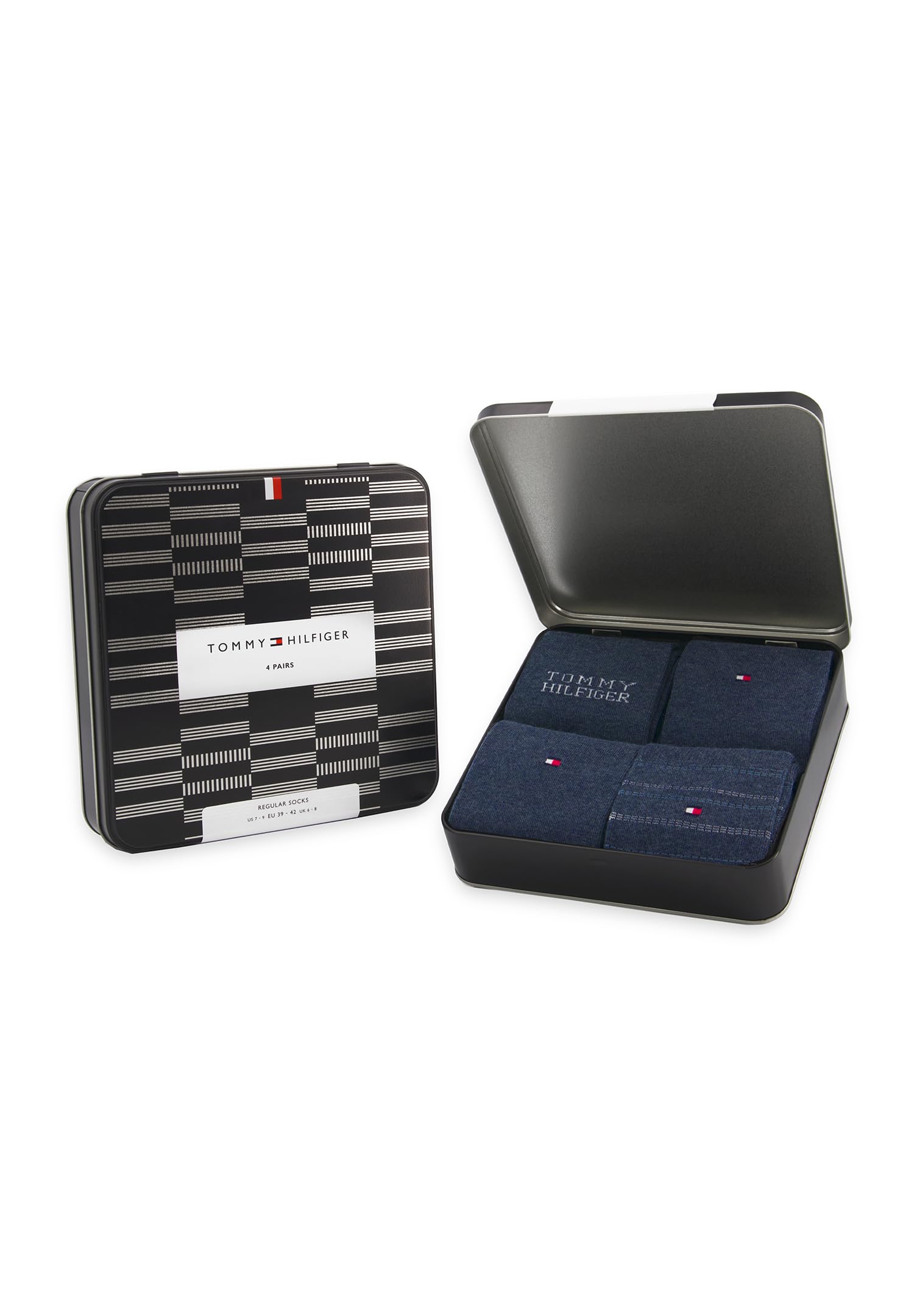 8719965009202 TH Men Sock 4 szt. TIN Giftbox Tommy Stripe, Jeans, 39-42 EU