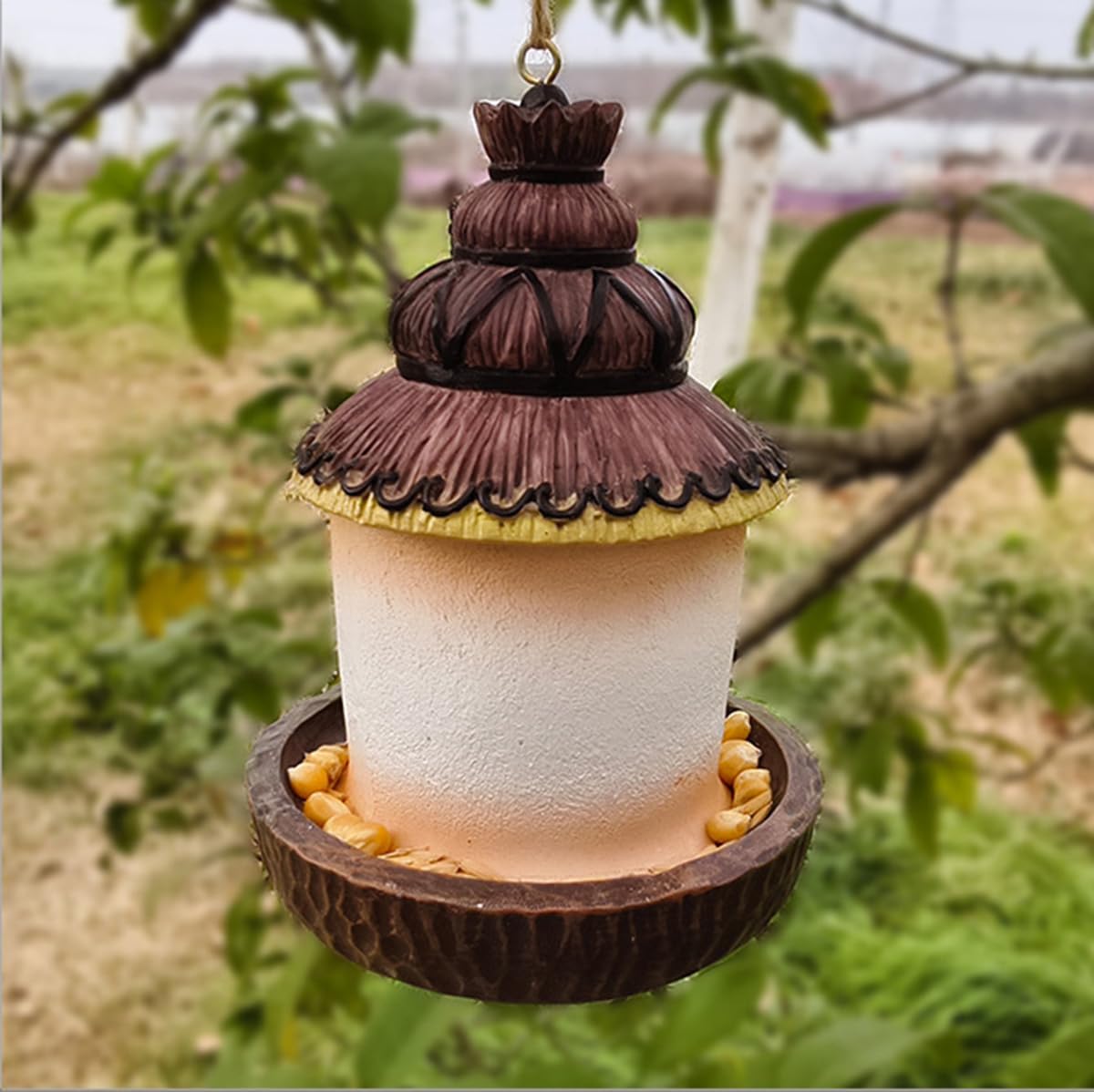 Hanging Birdhouse Bird Feeder for Outside, Resin Bird Nest for Hummingbird, Bluebird, Country Cottage Decorative Bird House for Outdoor Garden Patio Decor