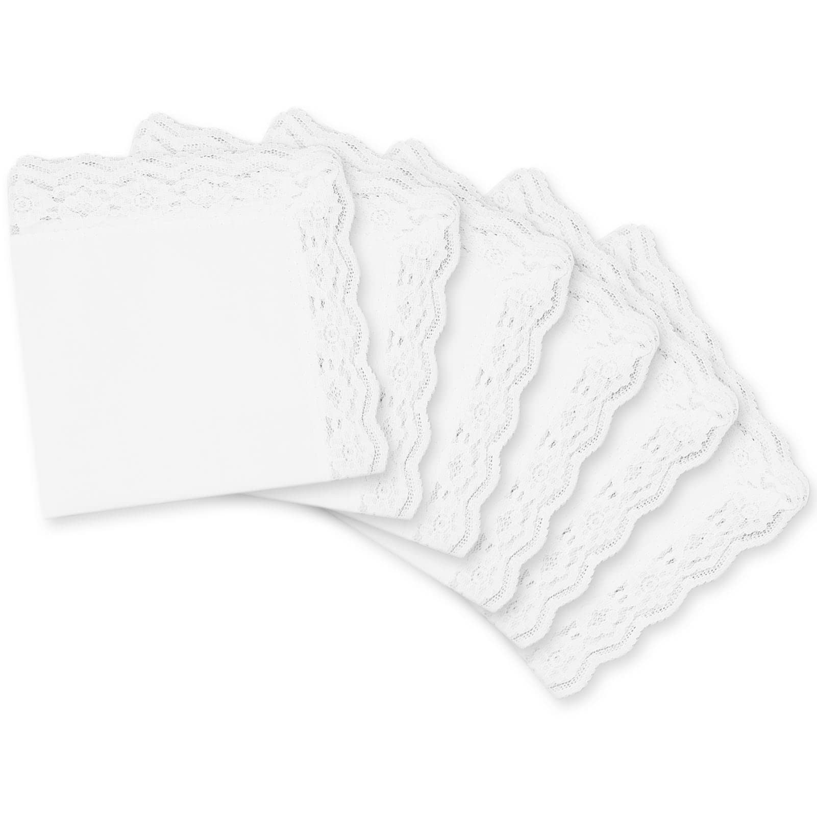 Szcxdkj Women's White 6 Pieces Cotton Handkerchiefs, 60S Lace Hankies Soft Solid Pure