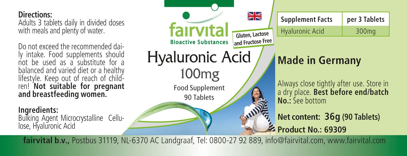 fairvital Acido ialuronico 100 mg, 90 compresse, VEGANO