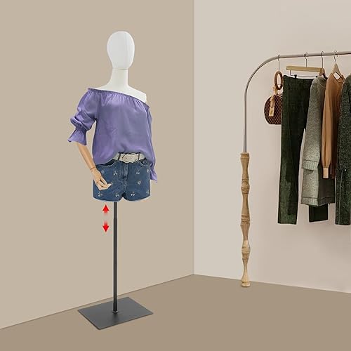 Miniatura 3 de Maniquí femenino ajustable para exhibición de ropa, forma de vestido ajustable de 55-80 pulgadas de altura con cubierta de lino, cabeza giratoria y