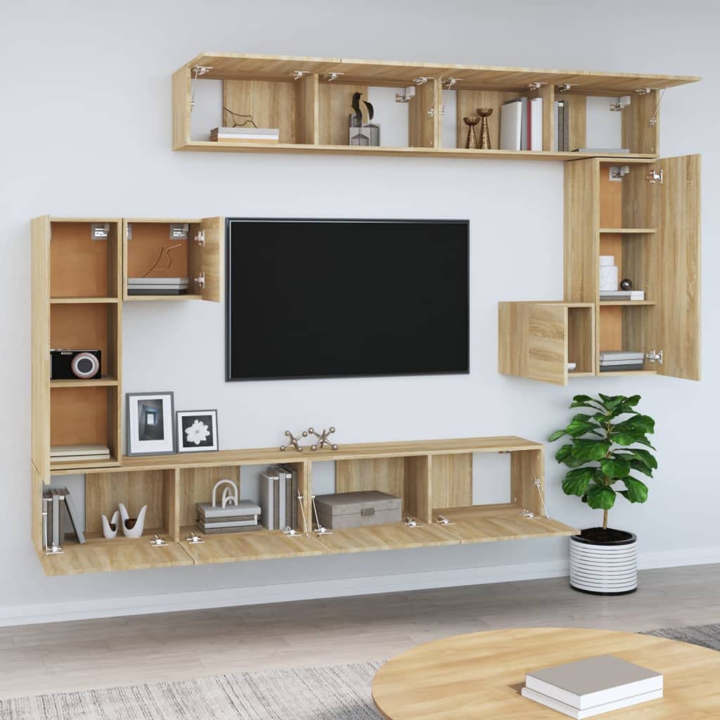 Wisząca szafka telewizyjna dąb sonoma, ścienne meble TV z tworzywa drewnopochodnego, klasyczny design, dużo miejsca do przechowywania drobiazgów, łatwa w czyszczeniu, idealna do