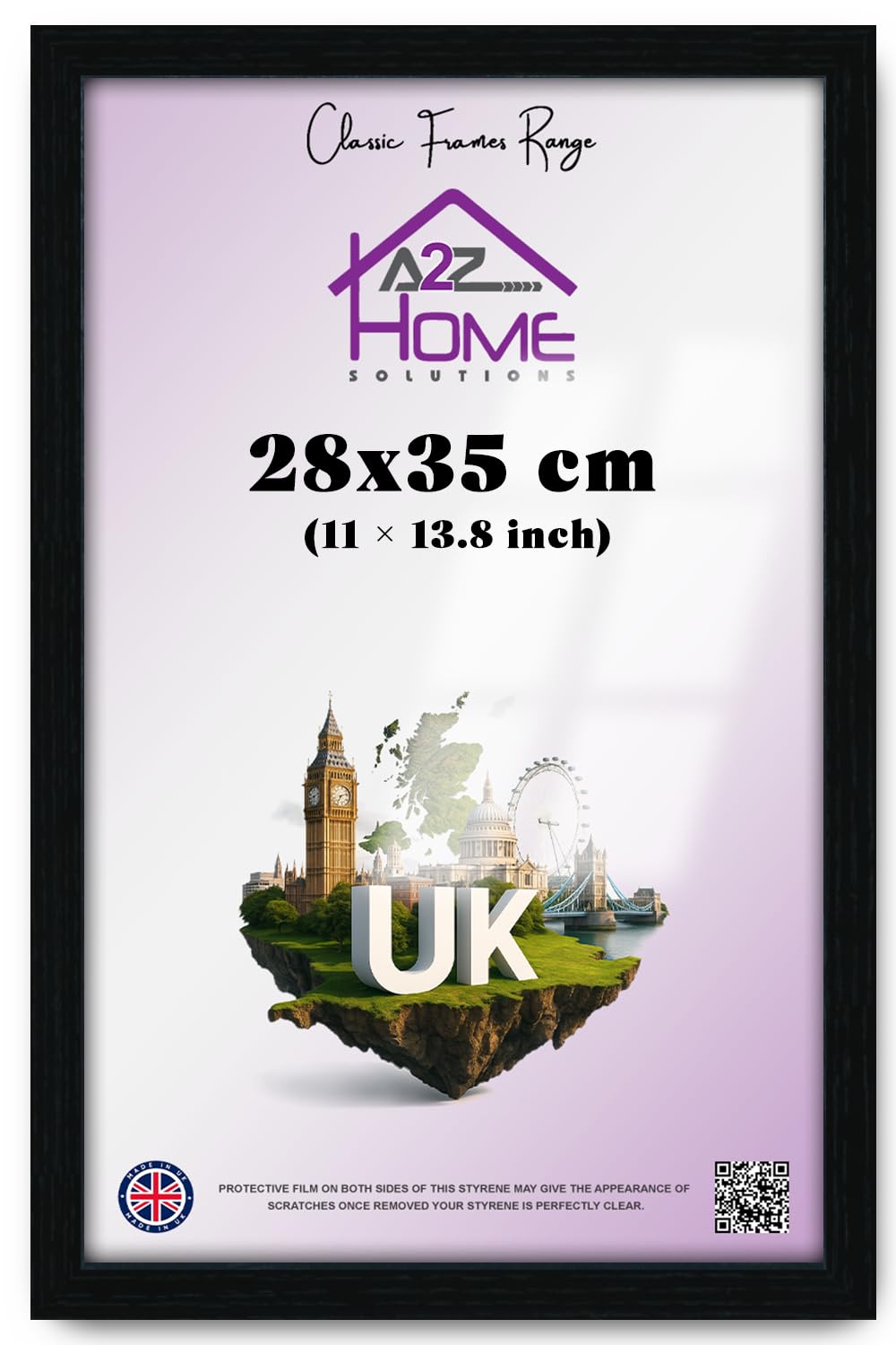 A2z Home Solutions Black 28X35cm Picture Frame | Eton Wood Wall Frame With Perspex Cover | Photo Art Poster 11X13.8 Inch (280X350mm) | Horizontal & Vertical Hanging | Home Office Décor