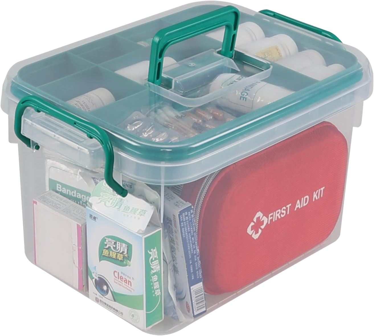 1 Pack Plastic Medicine Storage Kit with Tray, First Aid Storage Box with Handles, Clear Household First Aid Organizer