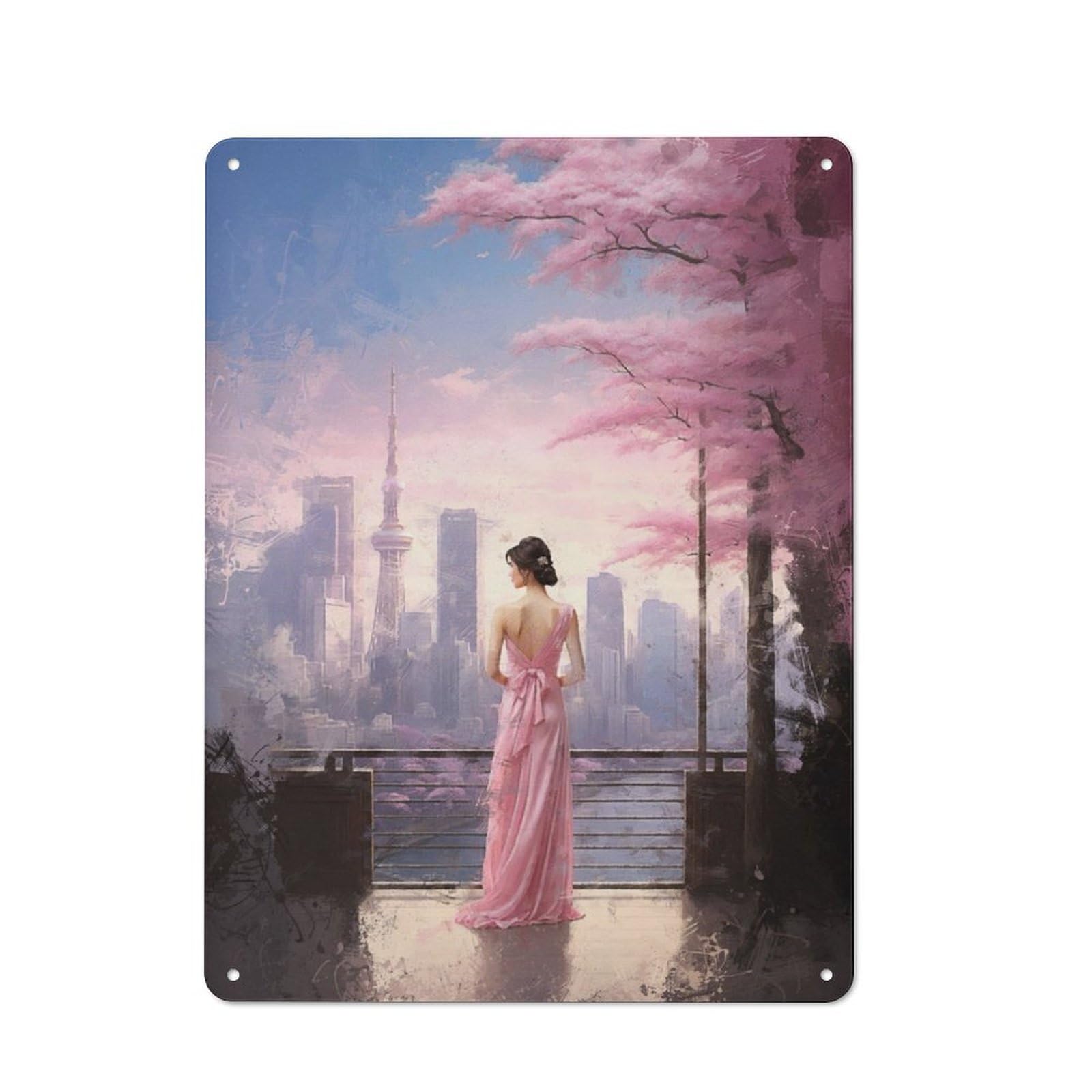 Junmoney A Serene Cityscape Retro Metal Wall Sign 40X30cm With For Workshop Wall, For Vintage Wall Decor Fans, For Garage And Workshop Walls