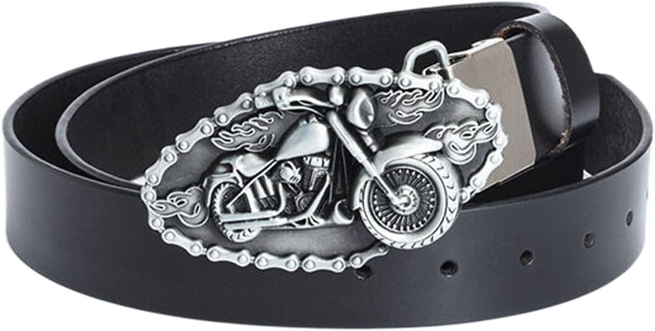 Ceinture homme style cowboy noir et boucle moto pour look biker et rock