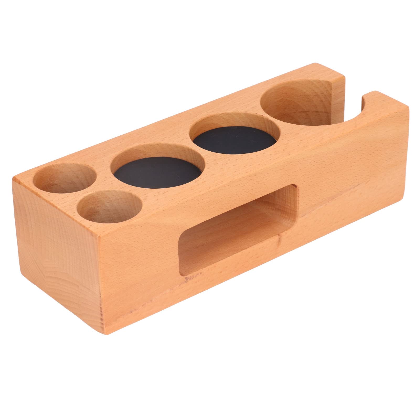 Soporte para prensa de café de madera, base de madera para prensa de café con ranura para tarjeta y base antideslizante para mango de máquina de espresso de 2,3 pulgadas, estación