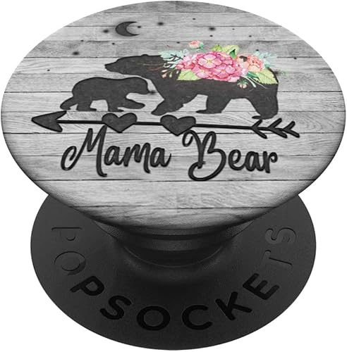Rosa rubor rosa floral Mama oso y un cachorro bebé gris rústico PopSockets intercambiables PopGrip