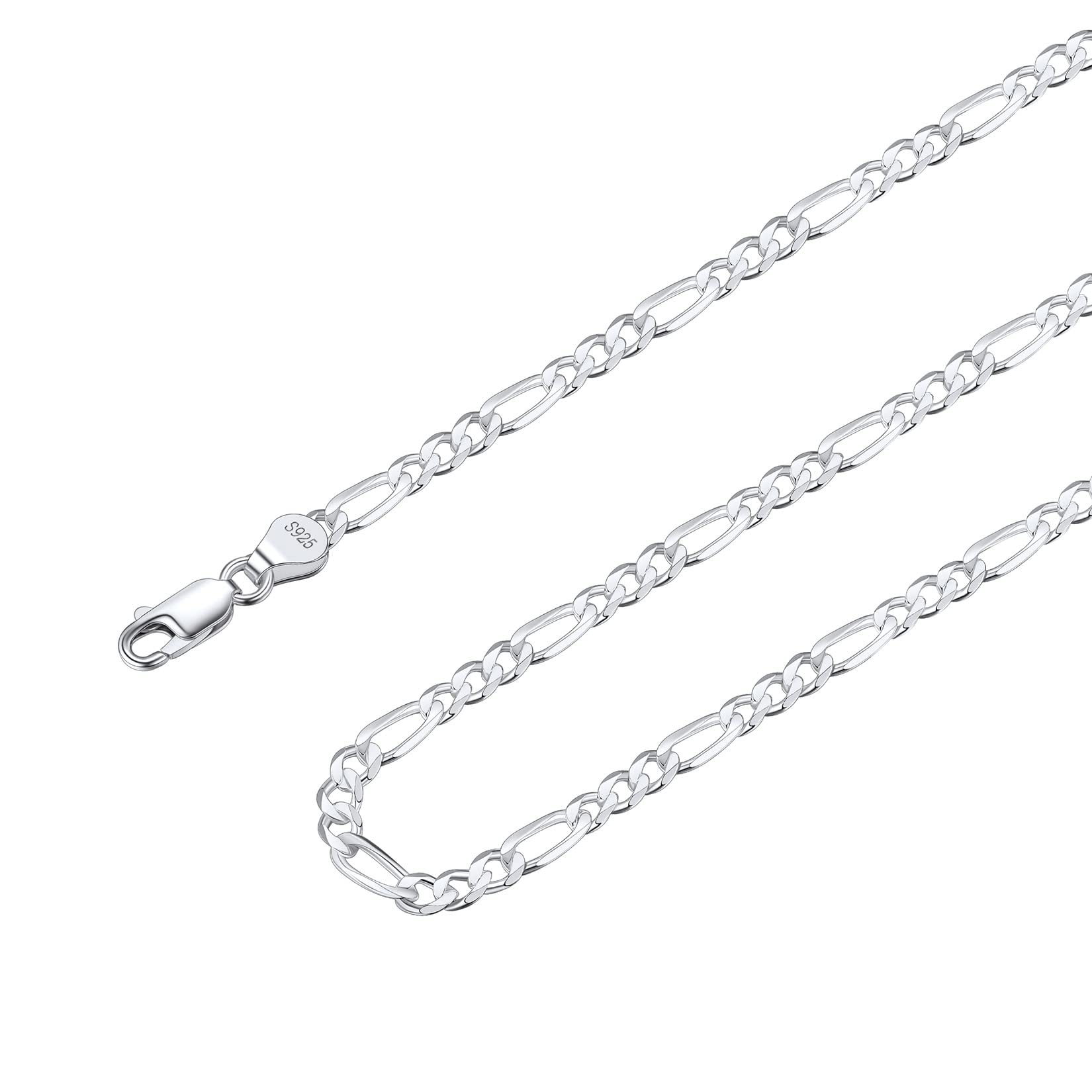 Suplight Cadena Plata Hombre Mujer, Plata de Ley 925 Collar Italiano de Cadena Cubana/Fígaro con Caja de Regalo, 3/5 mm Ancho 36/46/51/56/61/66/71 cm Largo, Joyería Hipoalergénica Básica