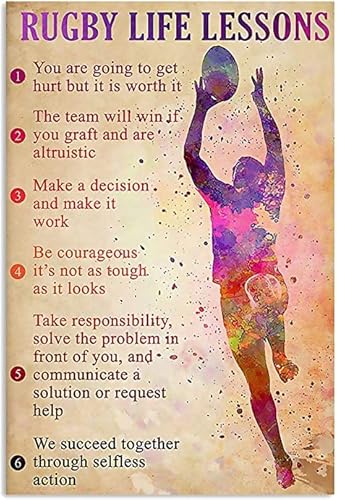 Funny Rugby Life Lessons Metal Sign 12x8 Wall Decor