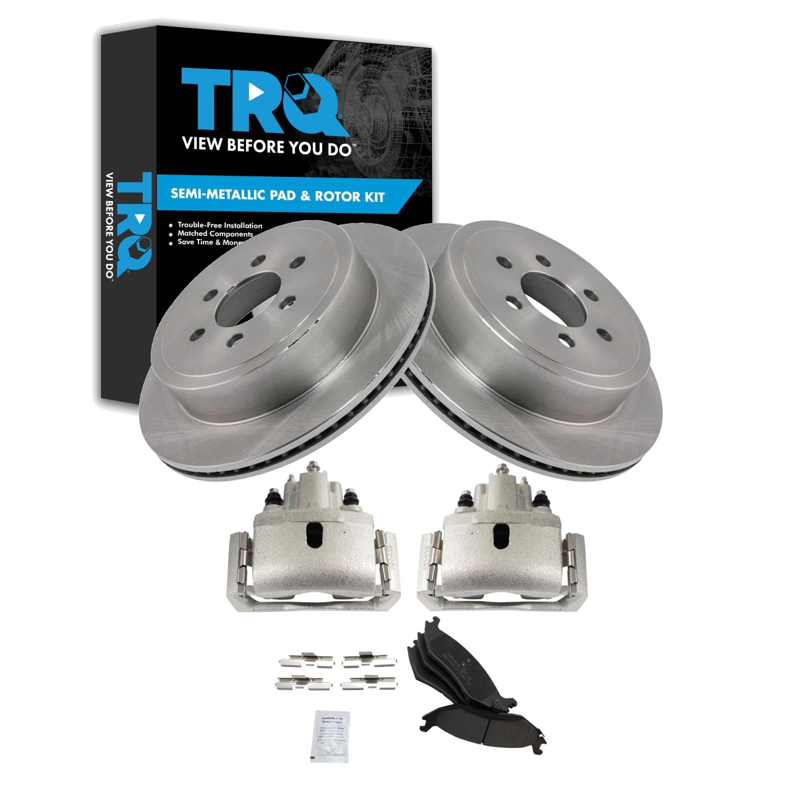 TRQ Rear Brake Pad and Rotor Set Semi Metallic Rotors Calipers Compatible with 2003 Dodge Durango