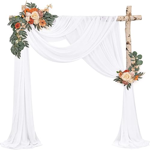Miniatura 2 de 2 paneles de 28 x 20 pies, cortinas blancas para arco de boda para ceremonia, cortinas de tela de gasa para decoración de arco de boda para