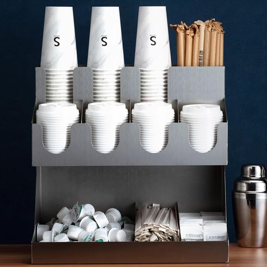 Set di organizer per stazioni da caffè, grande dispenser per tazze di carta, in acciaio inox, usa e getta, per ufficio, salotto, sala ricevimenti
