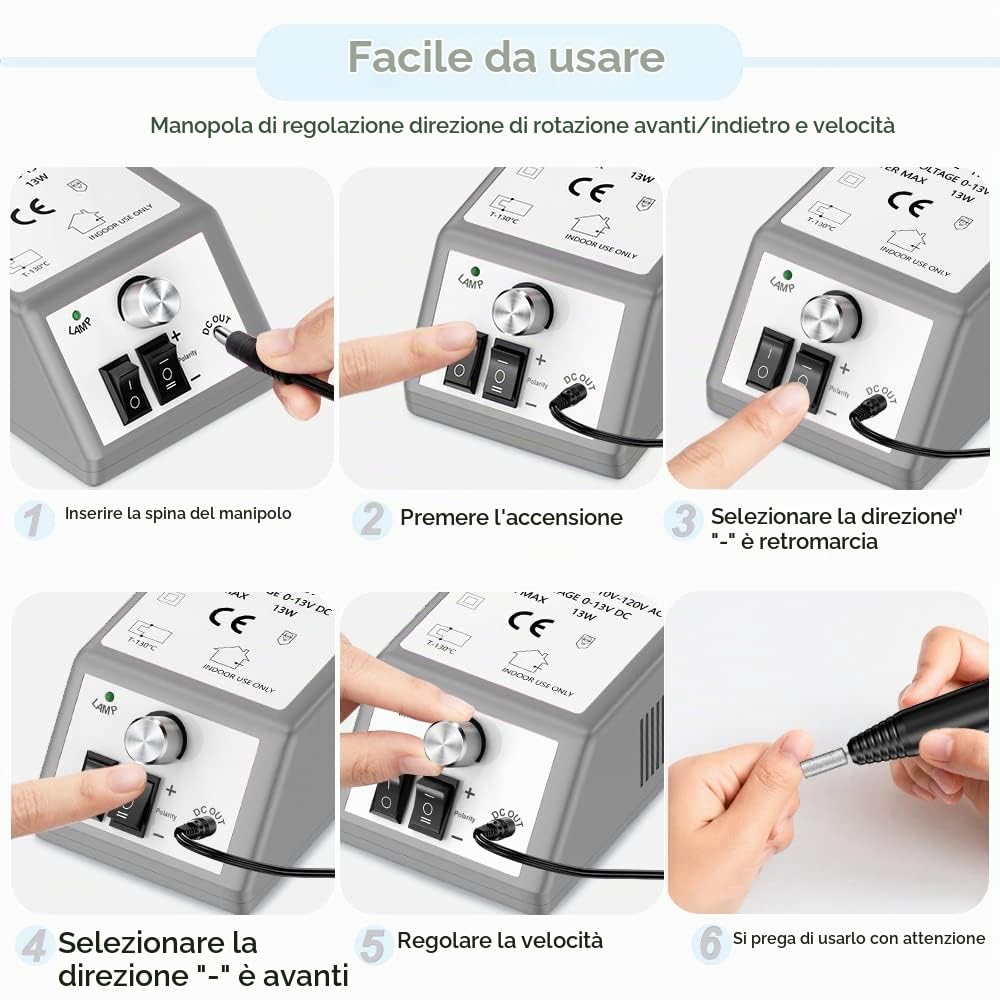 Fresa per Unghie Professionale, Lima per Unghie Elettrica 20000RPM, Efile Buffer Strumento per levigare unghie acriliche con set di punte per unghie e nastri abrasivi (grigio)