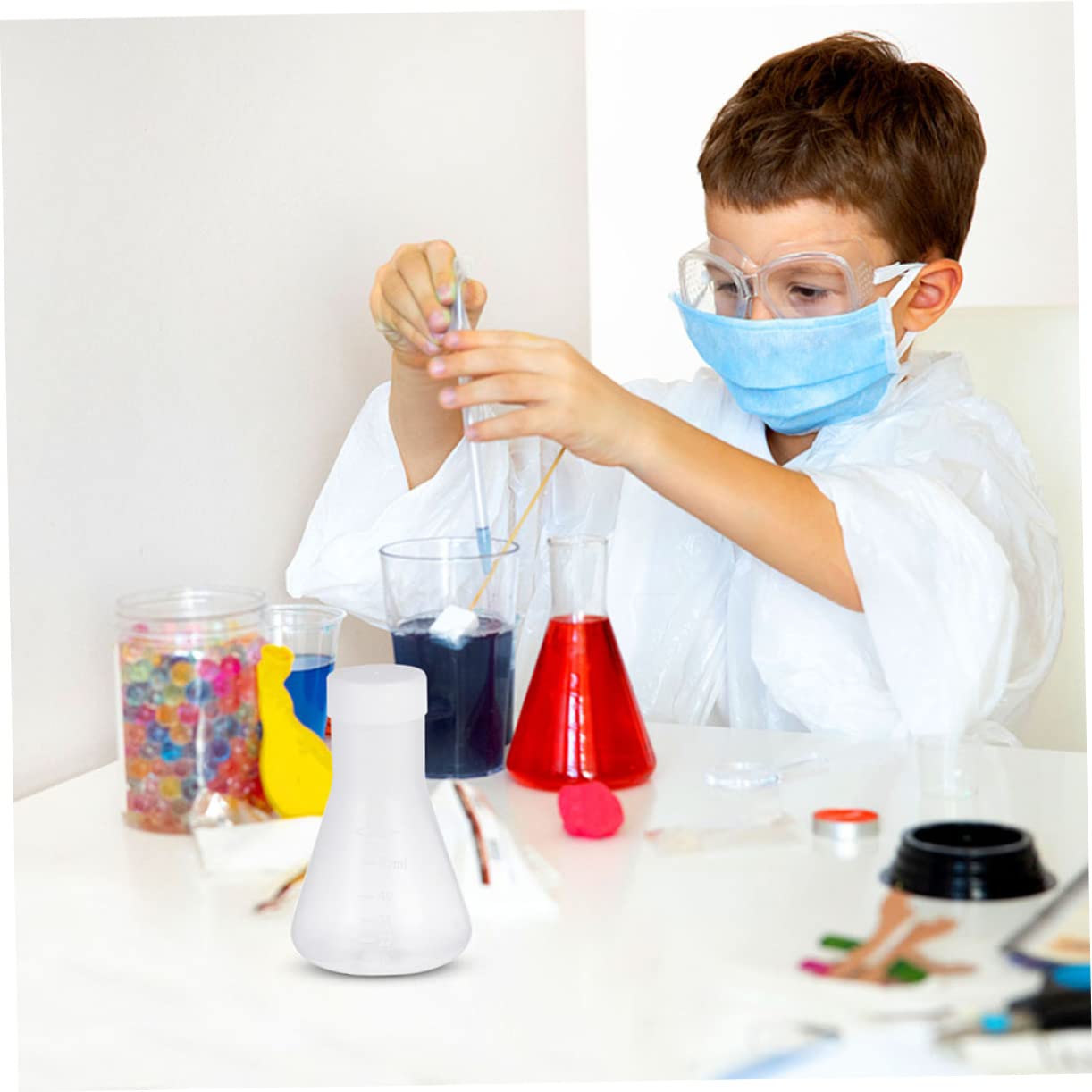 OUNONA 18pcs Erienmeyer Flask Lab Glassware Plastic Flask for Science Experiments