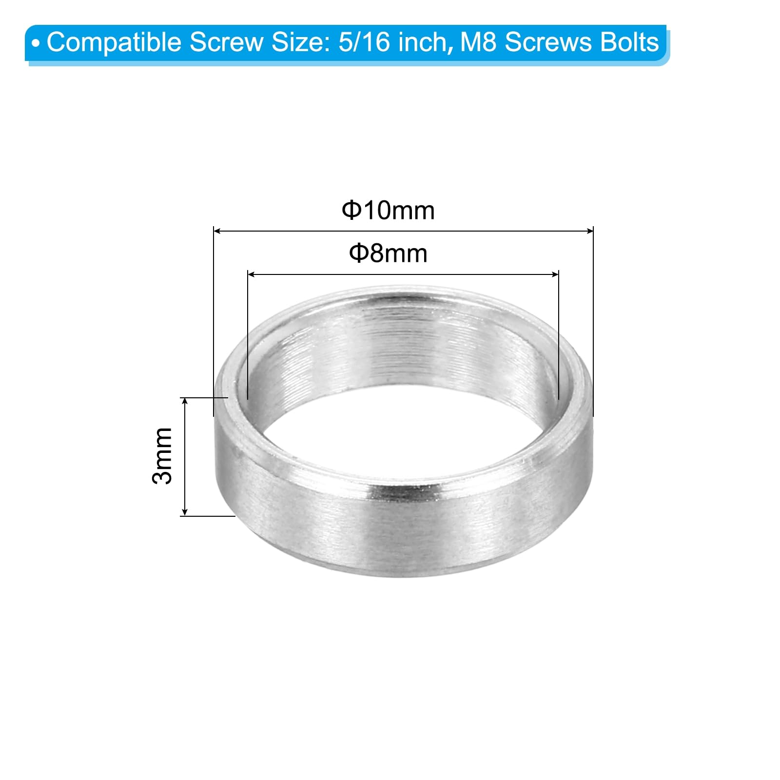 PATIKIL M8 Stainless Steel Spacers, 12Pcs Metal Spacer 8mm ID x 10mm OD x 3mm L Screw Standoff for 5/16" or M8 Screw - Image 2